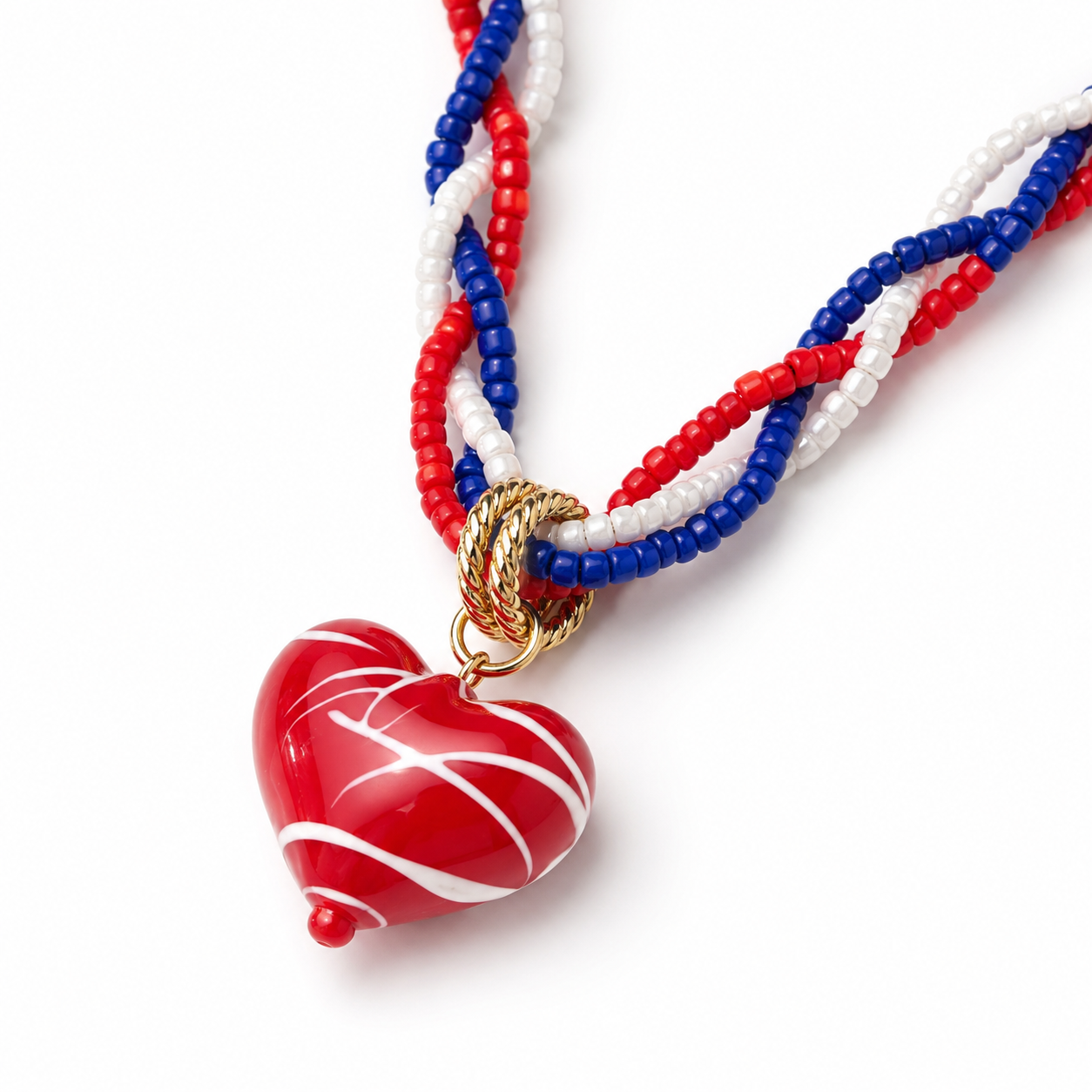 Patriotic Heart Beaded Necklace