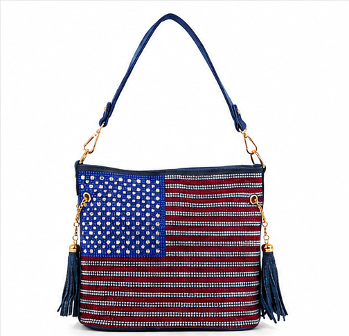 Rhinestone Flag Americana Hobo Crossbody