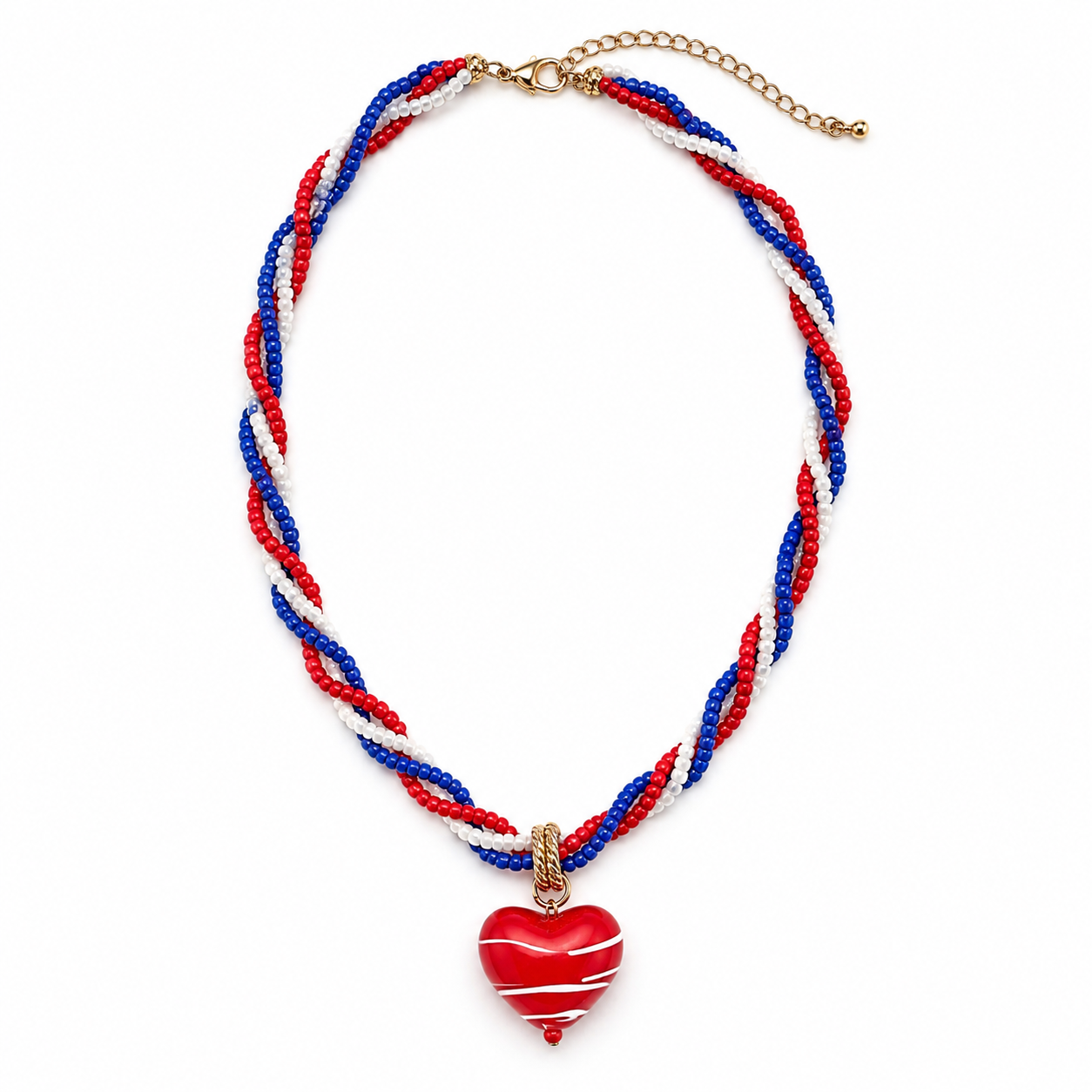 Patriotic Heart Beaded Necklace
