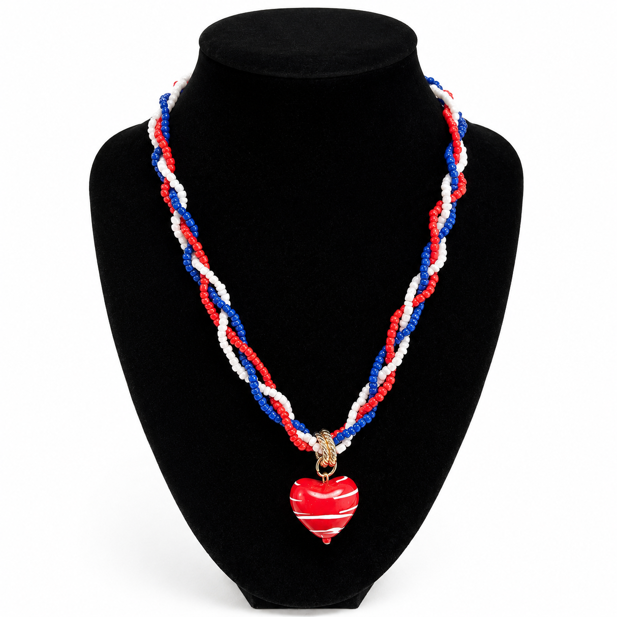 Patriotic Heart Beaded Necklace