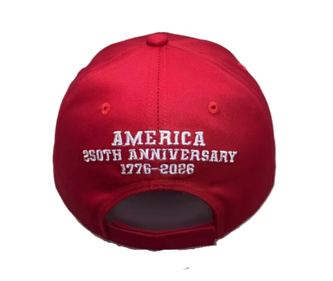 America 250 Embroidered Patriotic Cap – Red