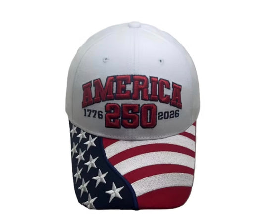 America 250 Embroidered Patriotic Cap – White