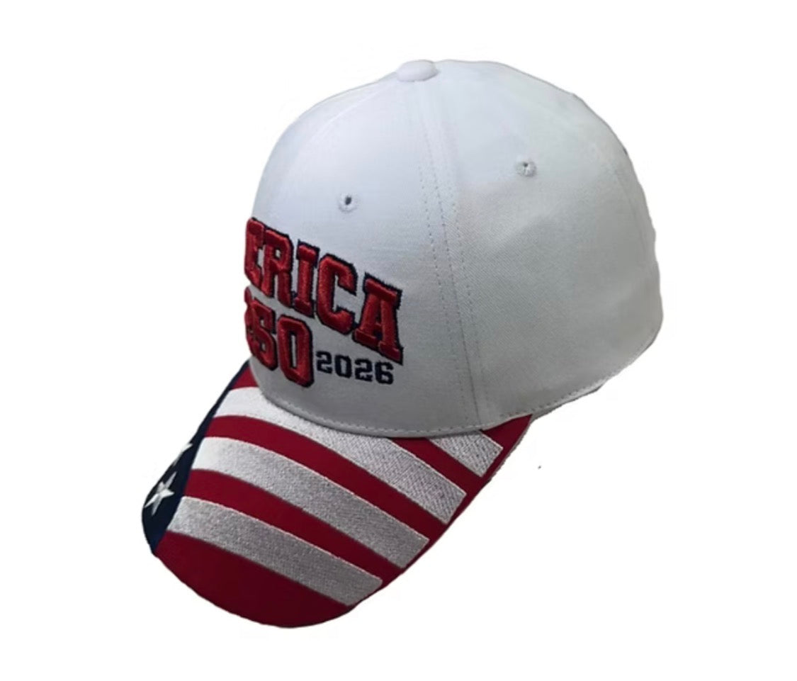 America 250 Embroidered Patriotic Cap – White