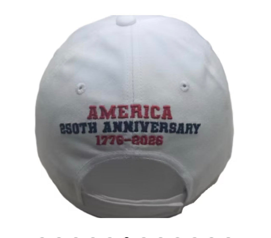 America 250 Embroidered Patriotic Cap – White