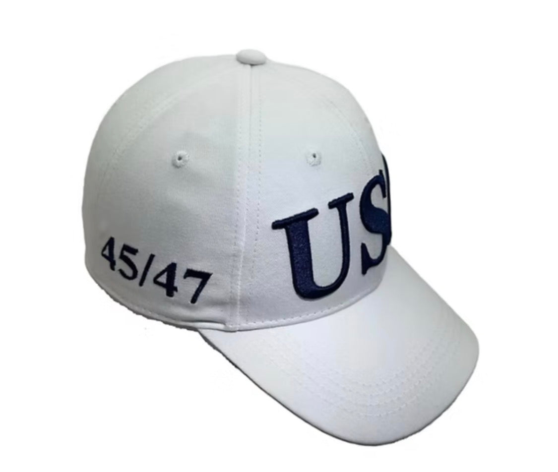 USA 45/47 Embroidered Patriotic Cap – White